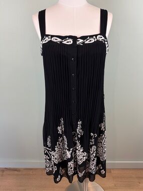Vintage Y2K Eva Blue sleeveless black chiffon pleated mini dress size 12